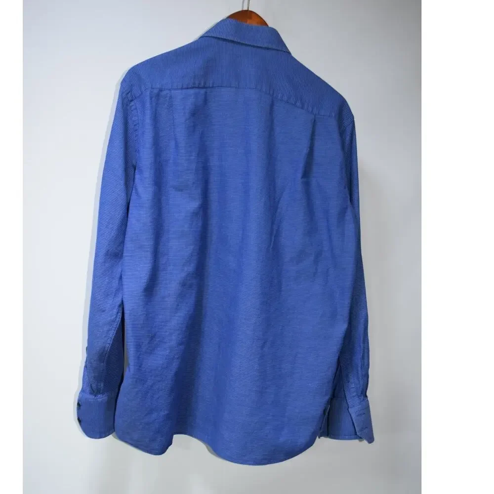Emanuel Ungaro Paris Men’s Blue Micro Pattern Long Sleeve Dress Shirt 16.5